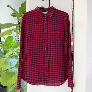 J. Crew Womens Crinkle Boy Shirt Red Blue Check